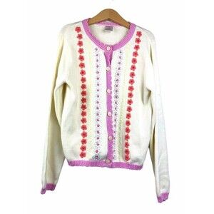 Gymboree Girls Fair Isle Cardigan Sweater Ivory Pink Floral Long Sleeve Size 9